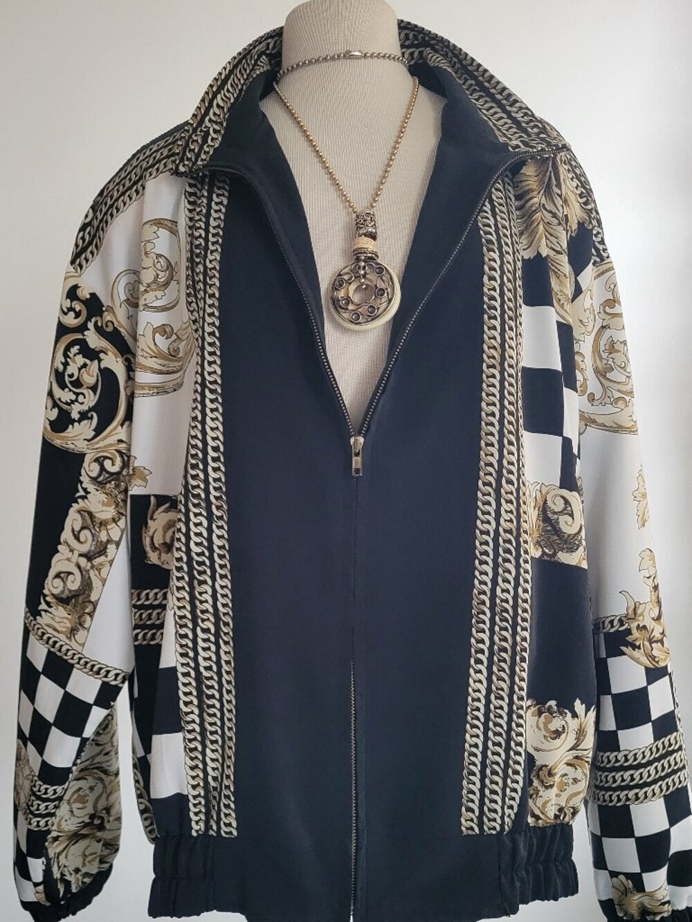 Vintage Jacket by Design on Black & White Gold Chain Print Jacket